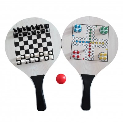 factory price Wood beach ball racket bats Custom design tennis paddle with chess games kids youth toy party game