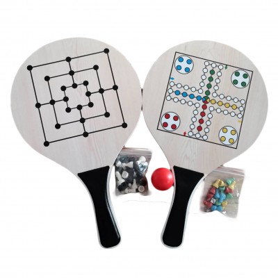 Hot Sales Promotion Gift Chess  beach bats Custom Printed Logo Wooden Beach Paddle Ball Sets